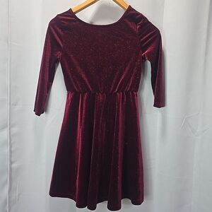 Lilt Burgundy Velvet Shimmer Dress Girls 12 Half‎ Sleeve Knee Lng Winter Holiday